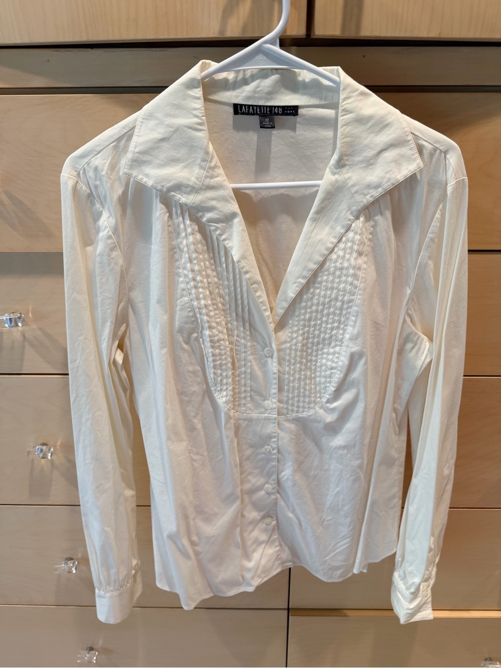 Lafayette 148 New York Ivory Pleated-Front Button Down Blouse